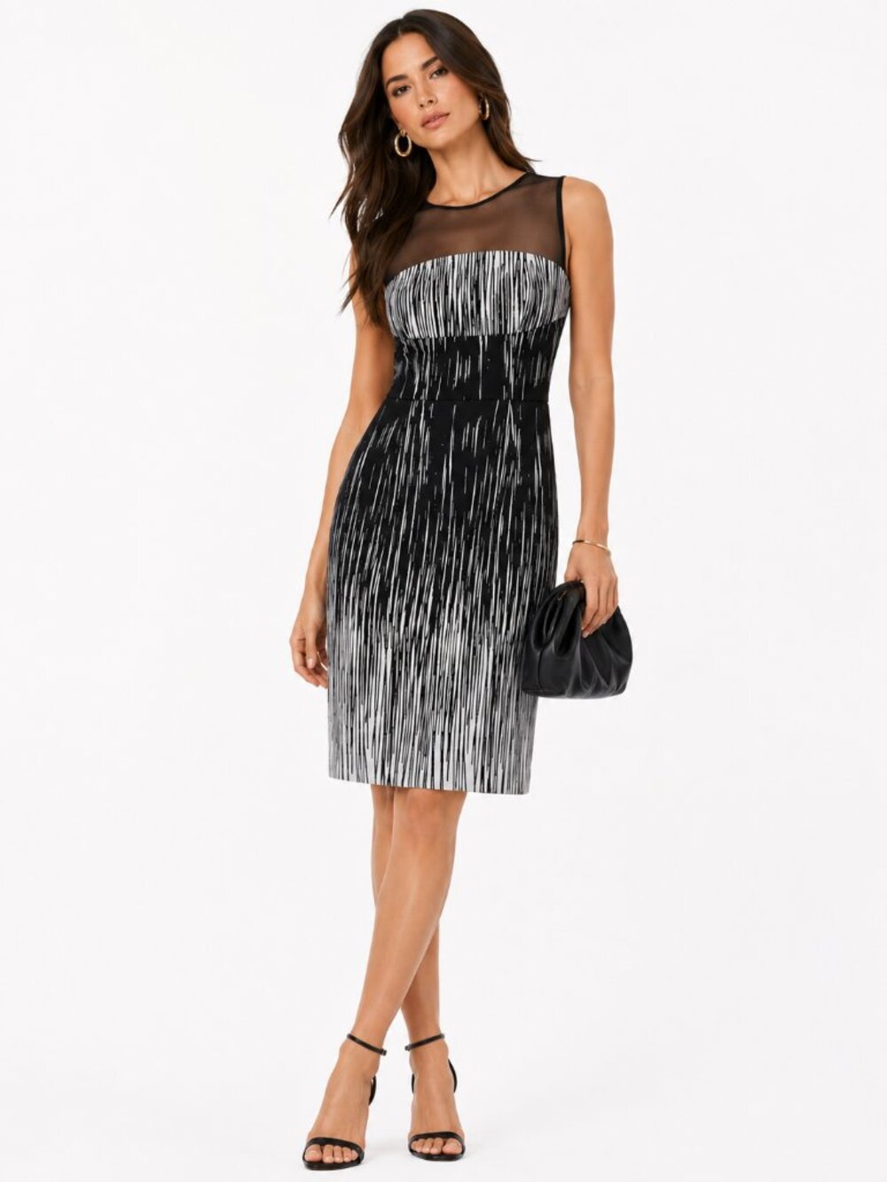 Yoana Baraschi Blue Black White Abstract‎ Mesh Yoke Sheath Dress Size 8